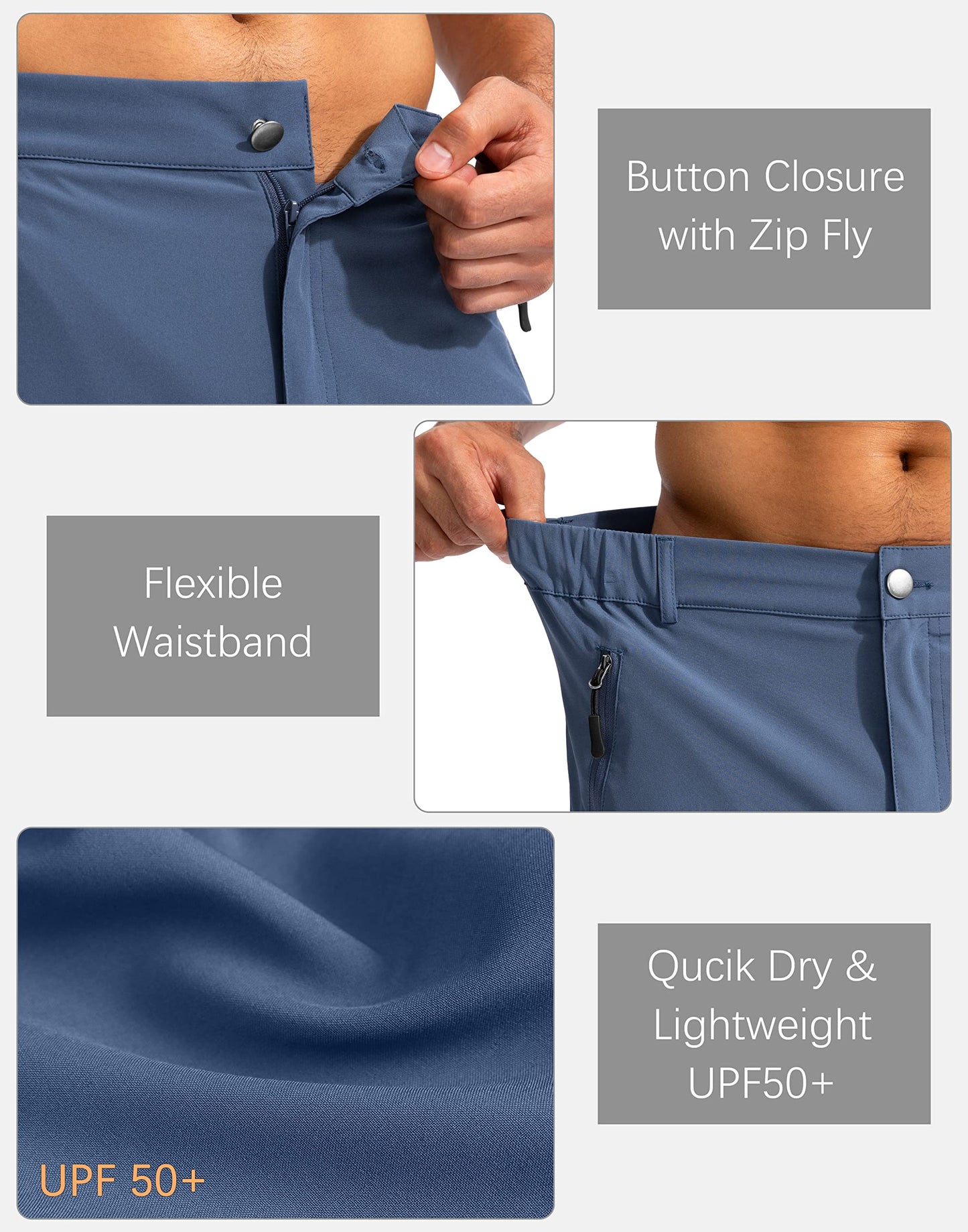 Pudolla Men's Hiking Cargo Shorts 9" Lightweight Outdoor Work Shorts for Men Travel Golf Camping Casual with 5 Zipper Pockets(Dark Navy Large)