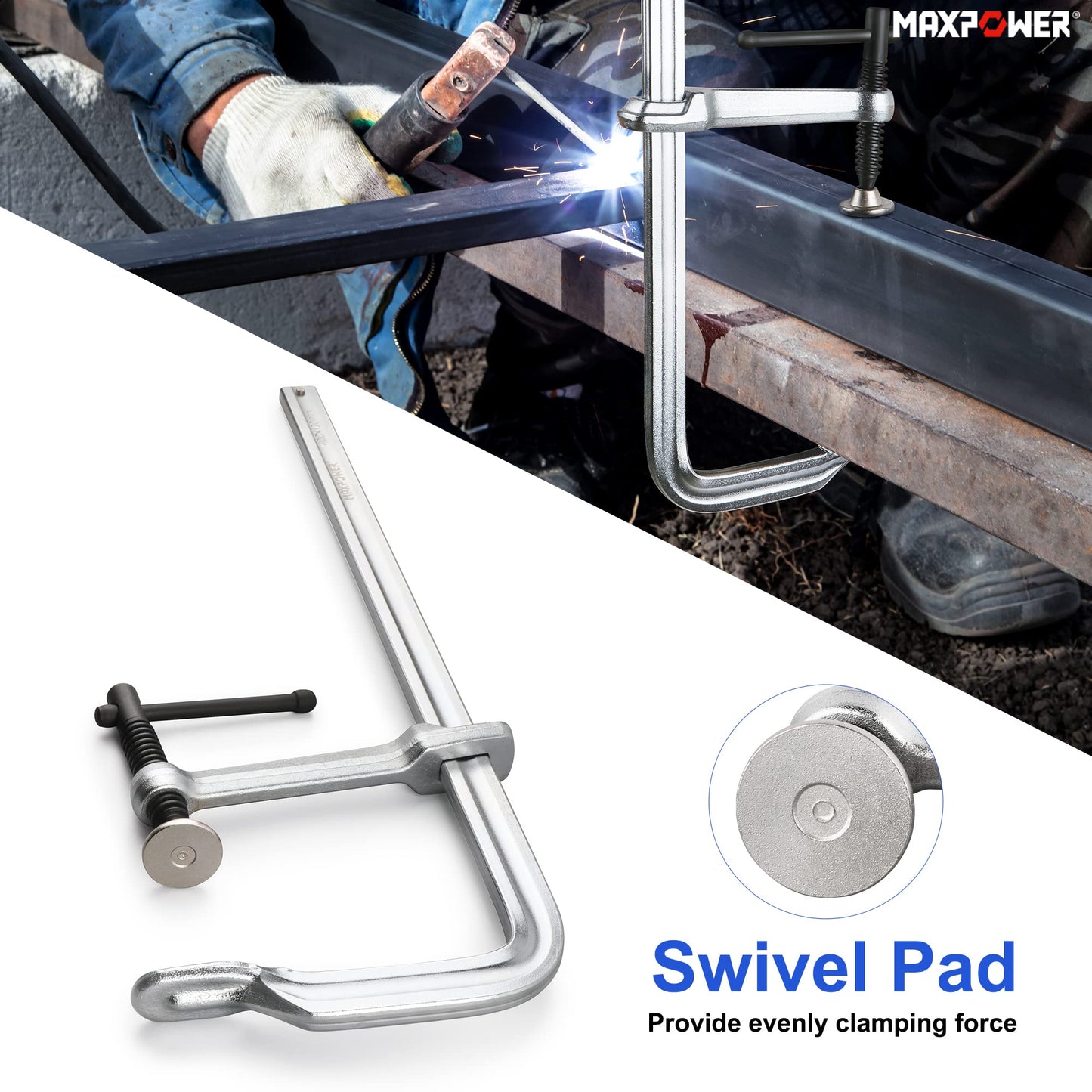 MAXPOWER F Clamp 16 inch, Heavy Duty Welding Clamps Set, Max Open 16-inch, Throat depth 4-3/4 inch, Pack of 2