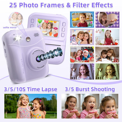 MINIBEAR Kids Camera Instant Print, Instant Print Camera for Kids Digital Camera Toddler Toys Christmas Birthday Gifts for 3 4 5 6 7 8 9 10 Year Old Boys Girls Video Camera with Print Paper, Purple