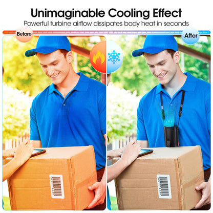 2025 AI Portable Fan Rechargeable, 4 Speeds 6600RPM Strong Airflow, Personal Waist Fan with up to 25H of Working Time, Hands-Free Hanging Neck Fan, Wearable Belt Fan for Camping, Outdoor, Jobsite