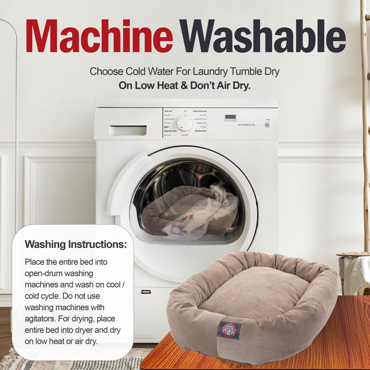 Majestic Pet 40 Inch Micro Velvet Calming Dog Bed Washable – Cozy Soft Round Dog Bed with Spine for Head Support - Fluffy Donut Dog Bed 40x29x9 (inch) – Round Pet Bed Large – Pearl