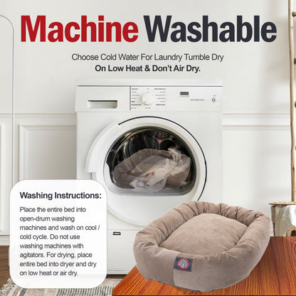 Majestic Pet 40 Inch Micro Velvet Calming Dog Bed Washable – Cozy Soft Round Dog Bed with Spine for Head Support - Fluffy Donut Dog Bed 40x29x9 (inch) – Round Pet Bed Large – Pearl