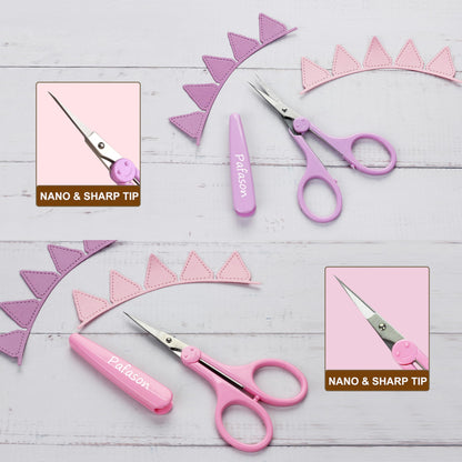 PAFASON 4" Stainless Steel Detail Craft Scissors Set with Straight Precise Tips & Safety Cap & TSA Complied Ideal for Scrapbooking, Paper Yarn Thread Fabric Cutting Sewing Quilting Embroidery Knitting