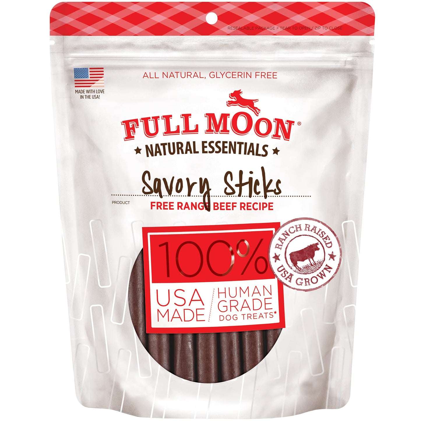 Full Moon All Natural Human Grade Dog Treats, Essential Beef Savory Sticks, 14 Ounce