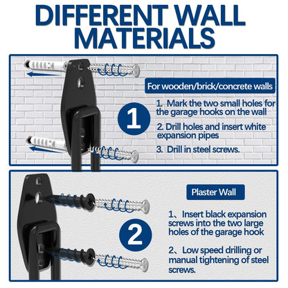 3-H Garage Wall Hooks 14 Pack, Garage Hooks Heavy Duty with Extra Welding Spots, Wall Mount Storage Organizer for Hanging Garden Lawn Tools, Ladder, WeedEater, Chair, Shovel, Blower (Black)