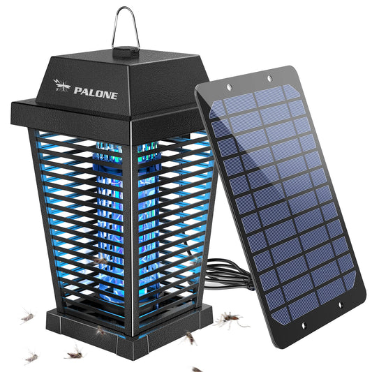 PALONE Solar Bug Zapper 4500V Electric Mosquito Zapper Outdoor Updated Fly Zapper Indoor Rechargeable Mosquito Killer with Solar Panel & Type-C Cable Fly Trap with UV Light for Flies Gnats Moths