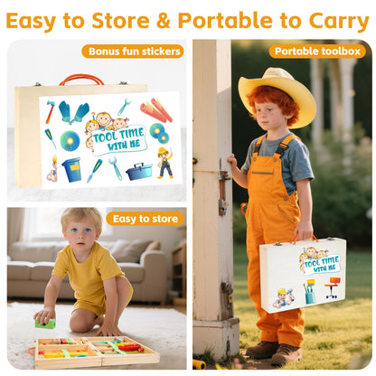 KIDWILL Kids Tool Set with Electric Drill & DIY Stickers, Toddler Tool Set for Kids Ages 3-5 Year Old Boys Girls, Pretend Play STEM Montessori Educational Construction Toys