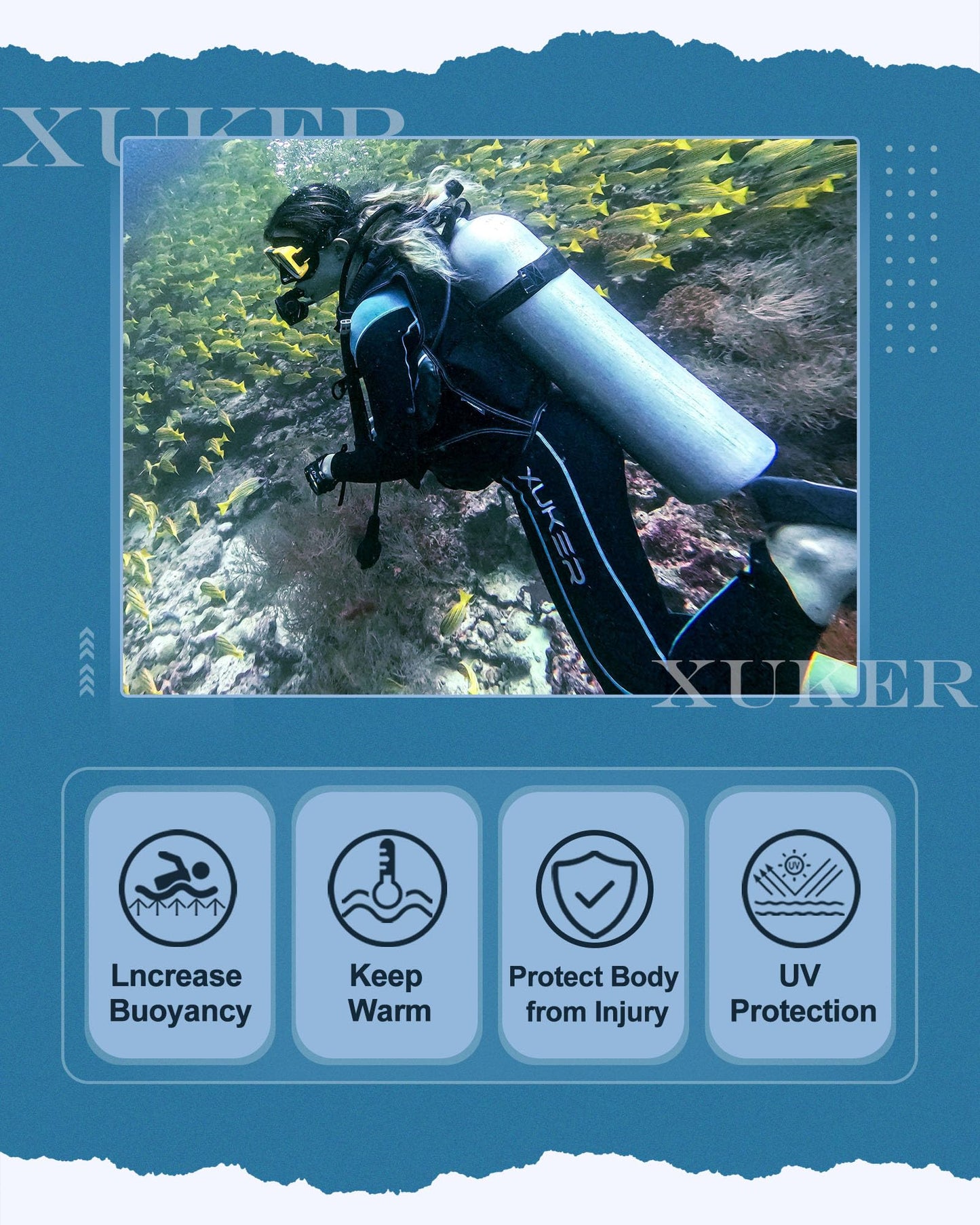 XUKER Wetsuit Women, 2mm Neoprene Long Sleeve Full Body Back Zip Wet Suit in Cold Water for Diving Surfing Snorkeling Kayaking Swimming Scuba Water Sports