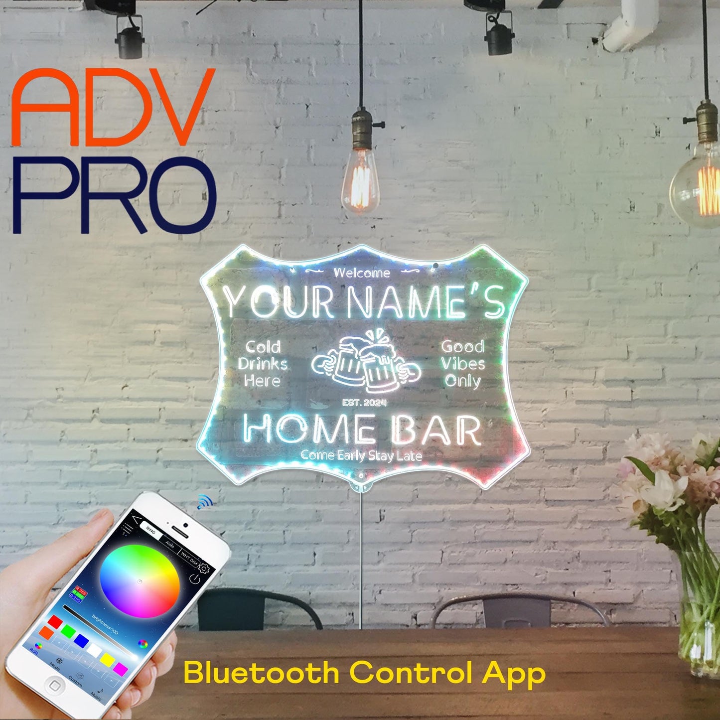 ADVPRO Personalized Your Name Home Bar RGB Dynamic Glam LED Sign - Cut-to-Edge Shape - Smart 3D Decoration - Multicolor Signage st06s86-fnd-p11d-tm-c