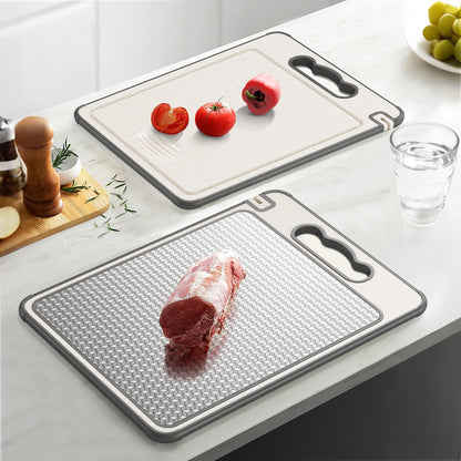 LOZOVIN Double Sided 304 Stainless Steel & Wheat Straw Cutting Board, 14.4"*9.8" Non Toxic Chopping Board, Separately Handle Meat and Vegetables, Dishwasher Safe, Scratch Resistant Mesh Design