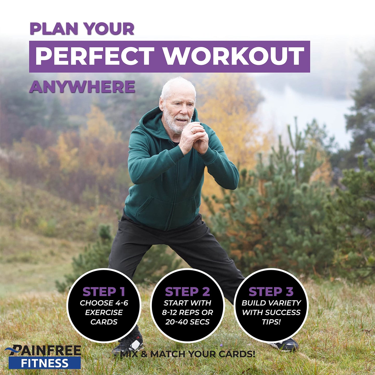 (65+ Cards) Bodyweight Exercise Flashcards by Pain-Free Fitness, 3x5 in, Workout Flashcards for Home Workouts, Tear-Resistant with Video QR Codes