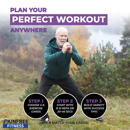 (65+ Cards) Bodyweight Exercise Flashcards by Pain-Free Fitness, 3x5 in, Workout Flashcards for Home Workouts, Tear-Resistant with Video QR Codes