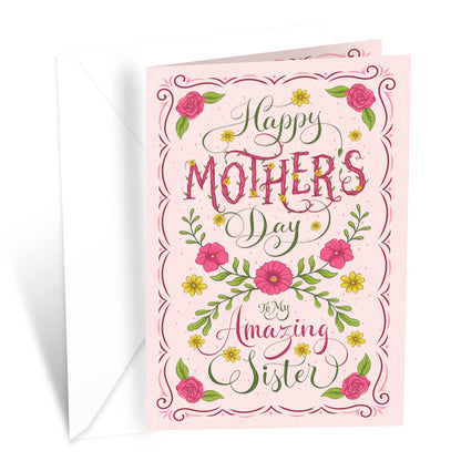 Prime Greetings Sister Mother's Day Card, Made in America, Eco-Friendly, Thick Card Stock with Premium Envelope 5in x 7.75in, Packaged in Protective Mailer