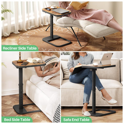 Kitstorack TV Tray Table, Adjustable Height & Flip-Top & Rounded Metal Corners, Snack Table for Couch, Sofa, Bed, Chair, Living Room, C Shaped End Side Table for Eating, Dinner or Laptop, Small Spaces