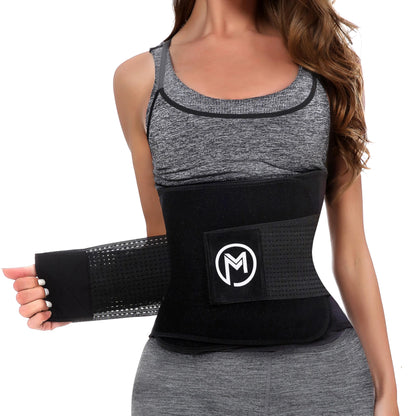 MERMAID'S MYSTERY Waist Trimmer for Women and Men - Sweat Bands for Stomach - Sweat Belt for High-Intensity Training Workouts - Black M