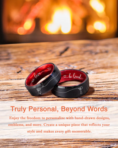 LerchPhi Rings for Men Fashion Custom Tungsten Carbide Wedding Bands Black and Red Promise Rings for Him Engraved Name Comfort Fit 8mm Size 11
