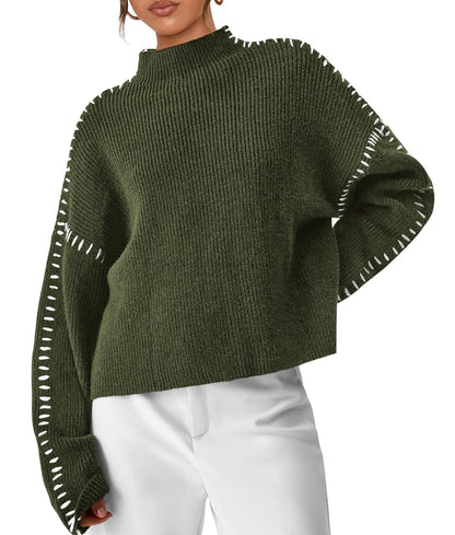 PRETTYGARDEN Women's Chunky Knit Sweaters 2025 Fall Long Sleeve Mock Neck Oversized Pullover Tops Winter Fashion Clothes (Army Green,X-Large)