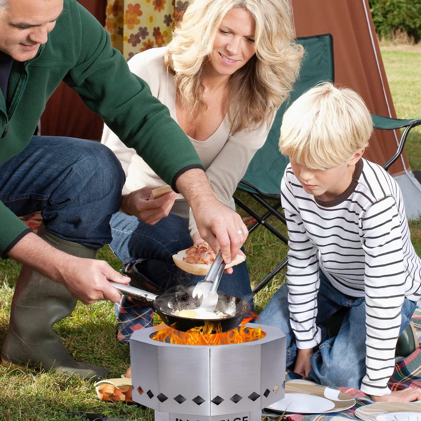 Patented Smokeless Fire Pit for Outdoor Wood Pellet Burning Spark with Portable Carrying Bag,Stainless Steel Firepit Grill Bowl of Fireplace Stove for Picnic Camping Cooking on Beach - S