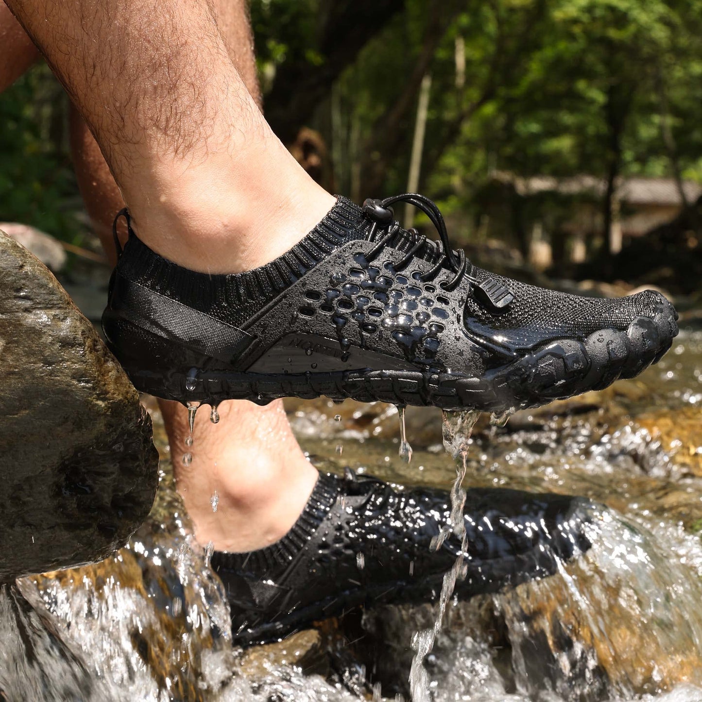 NORTIV 8 Mens Lightweight Barefoot Aqua Water Shoes for Outdoor Sports, Swim, Fishing, Hiking, Diving, Surf Walking, Black - 10 (TREKMAN-2)