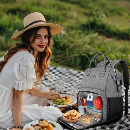 MATEIN Lunch Backpack, 15.6 Inch Insulated Cooler Bag with USB Port for Women Men, Water-Resistant Leak Proof Laptop Backpack Lunch Box Bag for Nurse Teacher Work Office Commute Travel Picnic, Grey