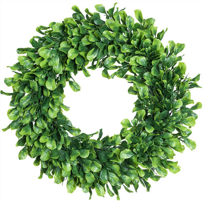 Lvydec Artificial Green Leaves Wreath - 15" Boxwood Wreath Outdoor Green Wreath for Front Door Wall Window Party Décor