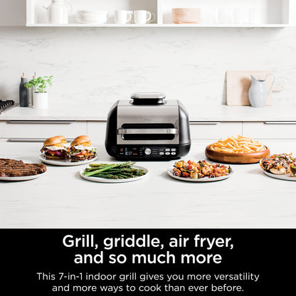 Ninja IG651 Foodi Smart XL Pro 7-in-1 Indoor Grill/Griddle Combo, use Opened or Closed, Air Fry, Dehydrate & More, Pro Power Grate, Flat Top, Crisper, Smart Thermometer, Black