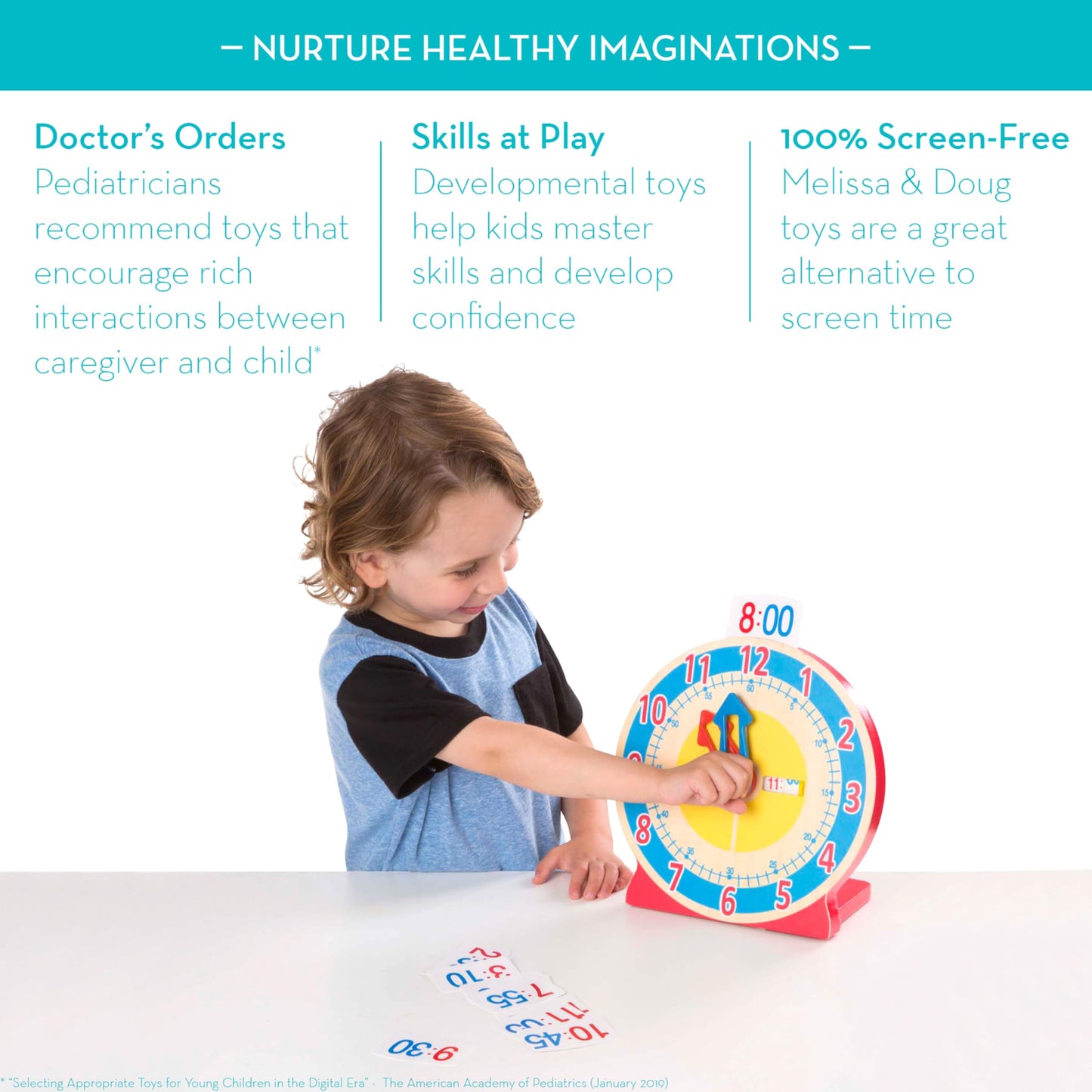 Melissa & Doug Turn & Tell Wooden Clock - Educational Toy with 12+ Reversible Time Cards