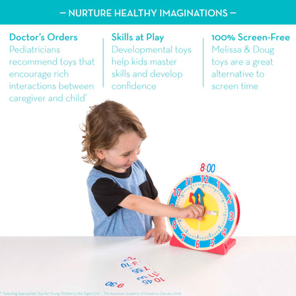 Melissa & Doug Turn & Tell Wooden Clock - Educational Toy with 12+ Reversible Time Cards