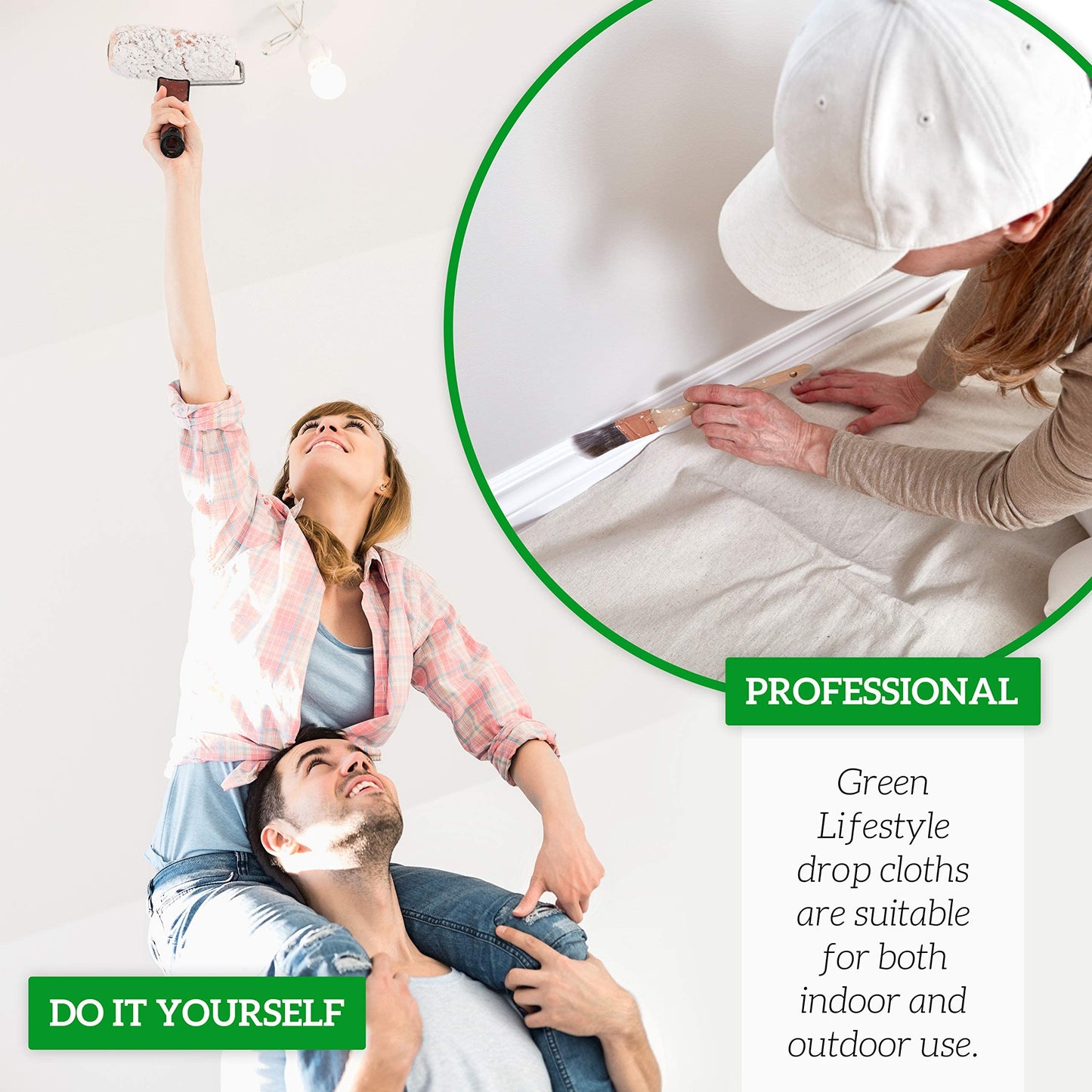 GREEN LIFESTYLE All Purpose Canvas Drop Cloths - Drop Cloth for Painting, Floor Cover, Heavy Duty Protection for Furniture & Surfaces, Reusable Painters Canvas Tarp for Renovation & Home (4x12)