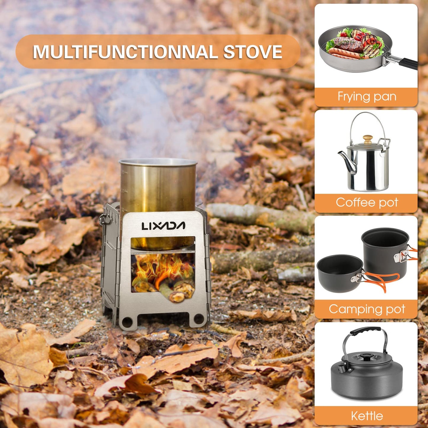 Lixada Camping Stove Wood Burning Stove Portable Stainless Steel Backpacking Stove for Picnic BBQ Camp Hiking