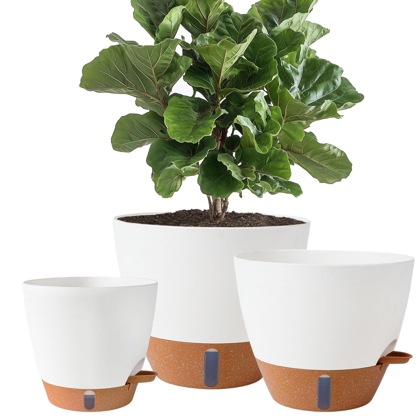 Fielda 8/10/12 Inch Self Watering Pots for Indoor/Outdoor Plants - Large Plastic Planter with Drainage Holes, Water Level Indicator & Deep Reservoir, Modern Decorative Flower Pots (White)