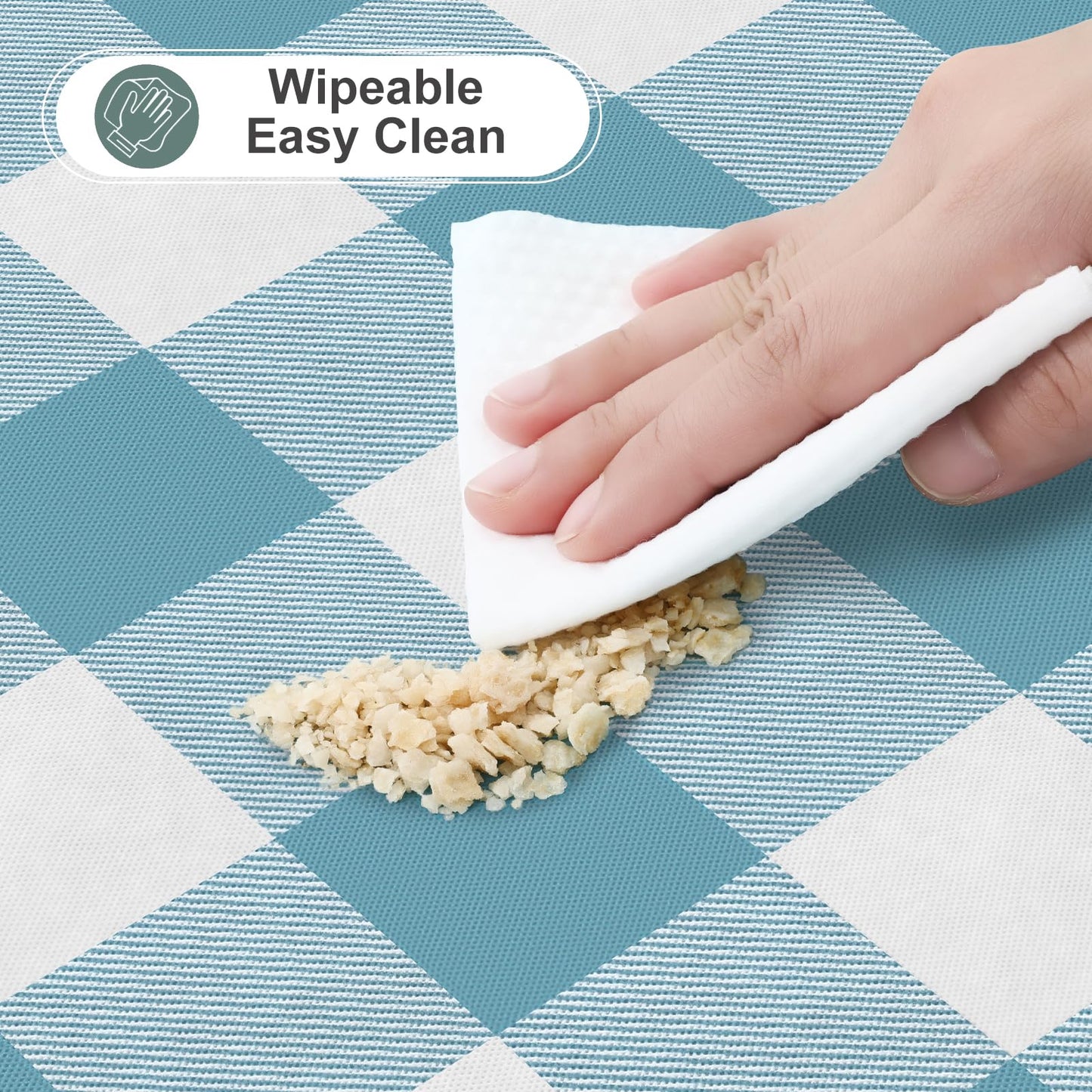 misaya Round Waterproof Vinyl Table Cloth, Buffalo Flannel Backed Tablecloth, Wipeable Plastic Table Cover for Dinner, Kitchen, Picnic (60", Aquamarine and White)