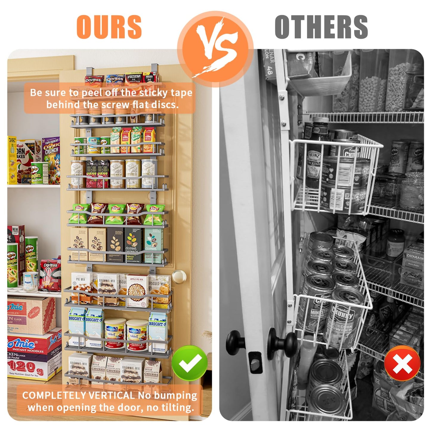 Over The Door Pantry Organizer, 9-Tier Over The Door Organizer with Adjustable Baskets, Metal Hanging Spice Rack for Pantry Organizers and Storage, Suitable for Kitchen Laundry Room & Bathroom, Black