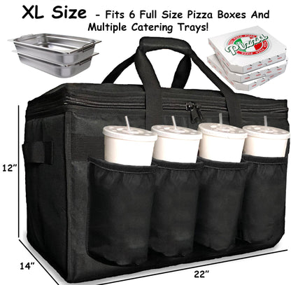FRESHIE Insulated Food Delivery Bag with Cup Holders/Drink Carriers Premium, for Doordash, Uber Eats, Grubhub, Pizza Bag, Catering, Beverage, Commercial Quality (XL Pro)