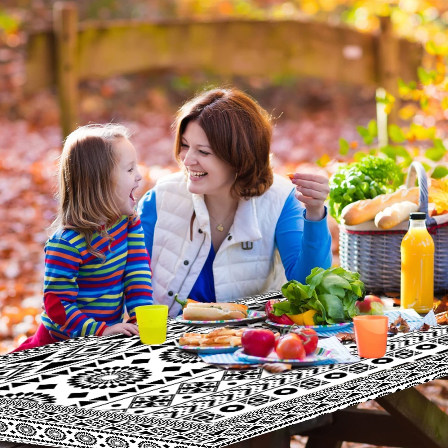 Picnic Table Cover with Bench Covers Vinyl Elastic Edges Fitted Rectangle Tables Seat Waterproof 3-Piece96X30in Set Outdoor Rectangular Folding Backing Tablecloth for Camping Over Size BlackGeometrics