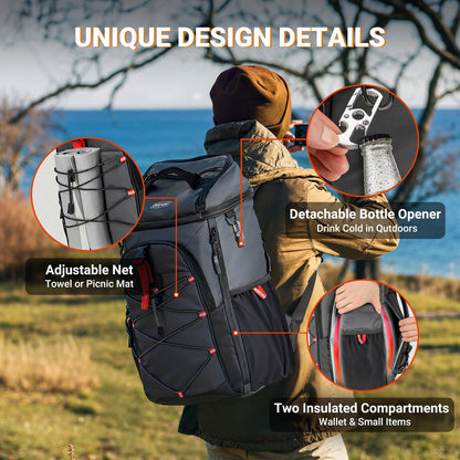 Overmont Insulated Leakproof Backpack Cooler - 30 Cans Soft Lunch Cooler Bag for Men Women - Portable Waterproof Camping Coolers for Outdoor Travel Beach Picnic Hiking