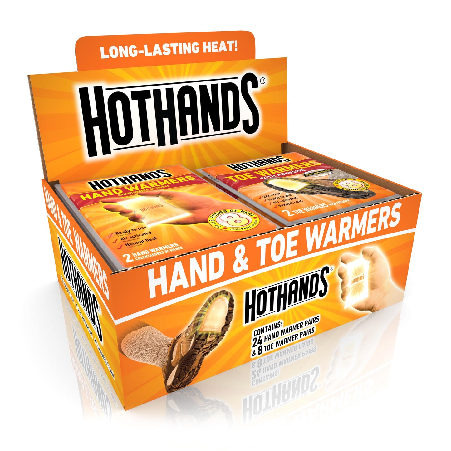 HotHands Hand & Toe Warmers - Long Lasting Natural Odorless Air Activated Warmers - 24 pair hand warmers & 8 pair toe warmers (Pack of 1)