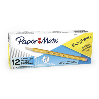 Paper Mate SharpWriter Mechanical Pencils, 0.7mm, HB #2, Yellow, 12 Count