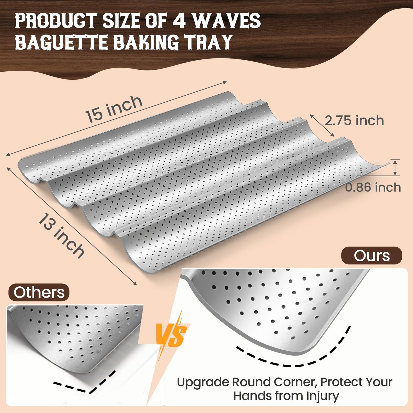 Pavsrmy Baguette Bread Pan, Premium Nonstick Perforated Baguette Pan for French Bread Baking, 4 Loaves Baguette Baking Tray for Sourdough, Italian Bread, Perfect for Creating Crisp Golden-Brown Crust