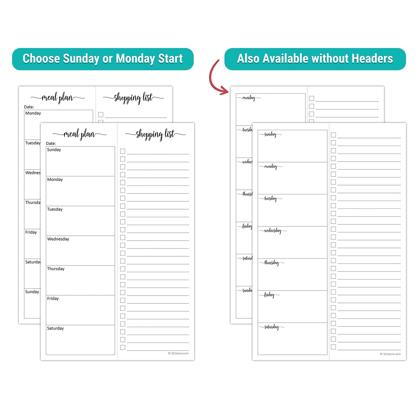 321Done Magnetic Meal Planning Notepad - Large Letter Size (8.5x11) Weekly Menu Planner Tear-Off Refrigerator Fridge Shopping List Meals Grocery Memo Pad - Perforated Sunday Start, Made in USA