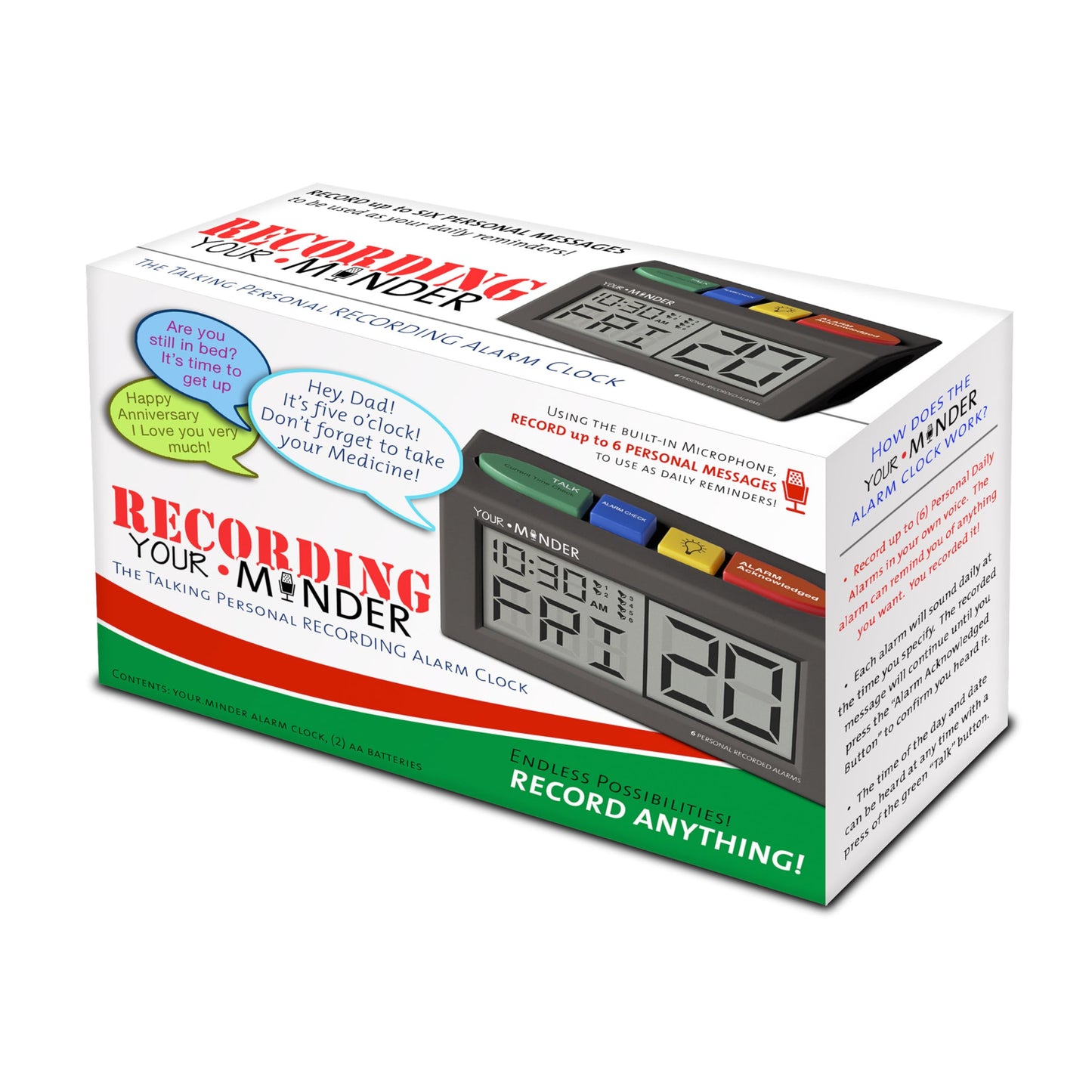 MEDCENTER Your Minder Voice Record and Alarm Replay Reminder Clock with Loud, Easy Set, Multiple Alarms, Recordable Talking Alarm Clock for Medication Reminders, Gift for Mom, Dad, Elderly, & Seniors