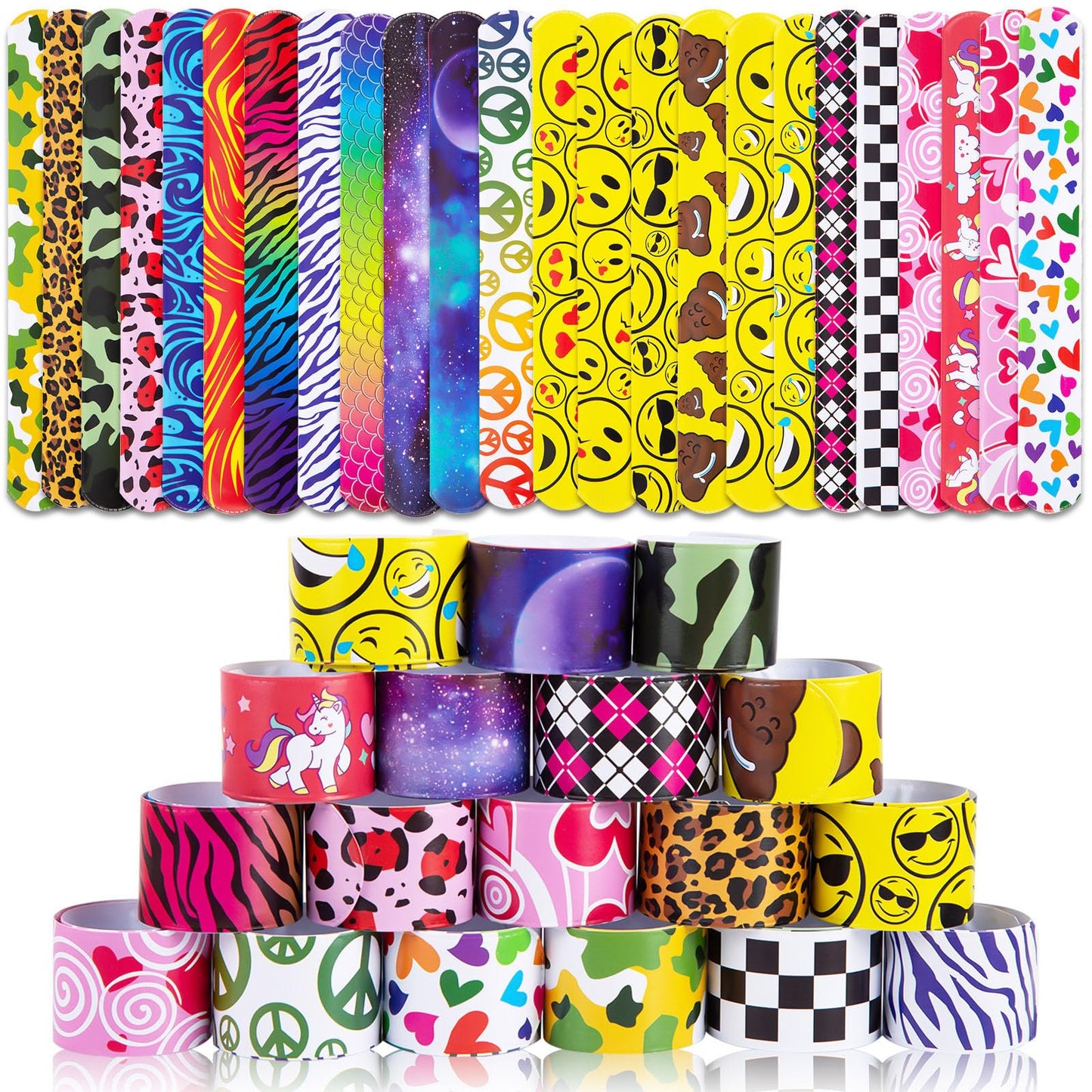 LovesTown Slap Bracelets for Kids, 48 PCS Snap Bracelets Bulk Party Favors Goodie Bag Stuffers Exchanging Gifts Classroom Prizes