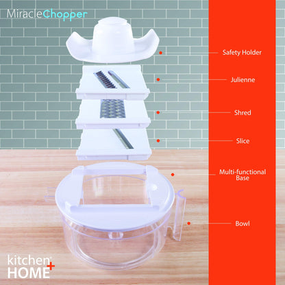 Kitchen + Home Manual Food Chopper - 5 in 1 Miracle Chopper, Salsa Maker, Blender, Slicer, Shredder and Julienne – As Seen on TV Manual Food Processor