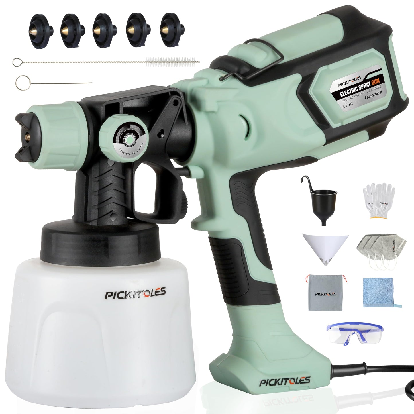 1000W HVLP Paint Sprayer High-Efficiency Electric Spray Gun with 6 Nozzles,Variable Patterns & Adjustable Flow, 47oz (1400ml) Detachable Container,Easy to Clean for Home Improvement Projects Avocado