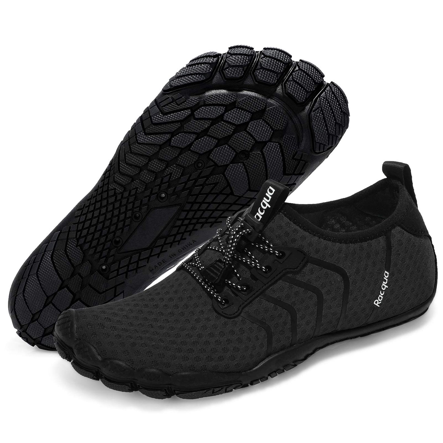 Racqua Water Shoes Quick Dry Barefoot Beach Aqua Sport Swim Surf Pool Hiking Diving Walking for Men Women Black 11 W/10 M