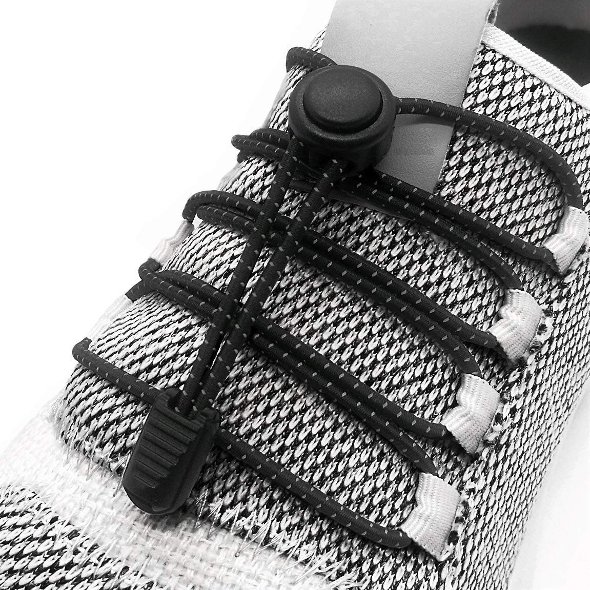 No Tie Shoelaces - Tieless Elastic Shoe Laces - Strong Lock Shoelaces for Sneakers - One Size Fits All for Adults and Kids(Black)