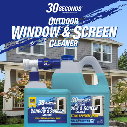 30 SECONDS Outdoor Window & Screen Concentrated Cleaner for Glass, Patio Doors, Fiberglass, Furniture - No Screen Removal Required, Spray & Rinse - Hose End Spray Attachment (2 PACK)