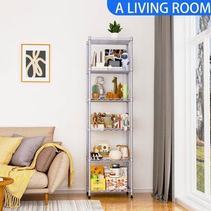 REGILLER 6 Wire Shelving Steel Storage Rack Adjustable Unit Shelves for Laundry Bathroom Kitchen Pantry Closet(Silver, 11.7" D x 16.8" W x 63" H)