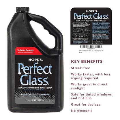 HOPE'S Perfect Glass Cleaner Spray Refill, Streak-Free, Ammonia-Free Window, Mirror, Screen, Tinted Glass, and Shower Door Cleaner, Indoor and Outdoor Glass Surfaces, 67.6 Ounce, Pack of 1