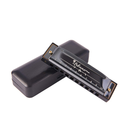 Harmonica 10 Holes 20 Tunes Mouth Organ Blues Deluxe Harmonica, Key of C for Beginner, Adults, Kids Gift, Black